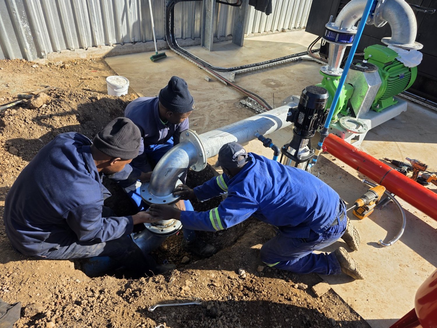 Large agricultural storage tanks and pipework